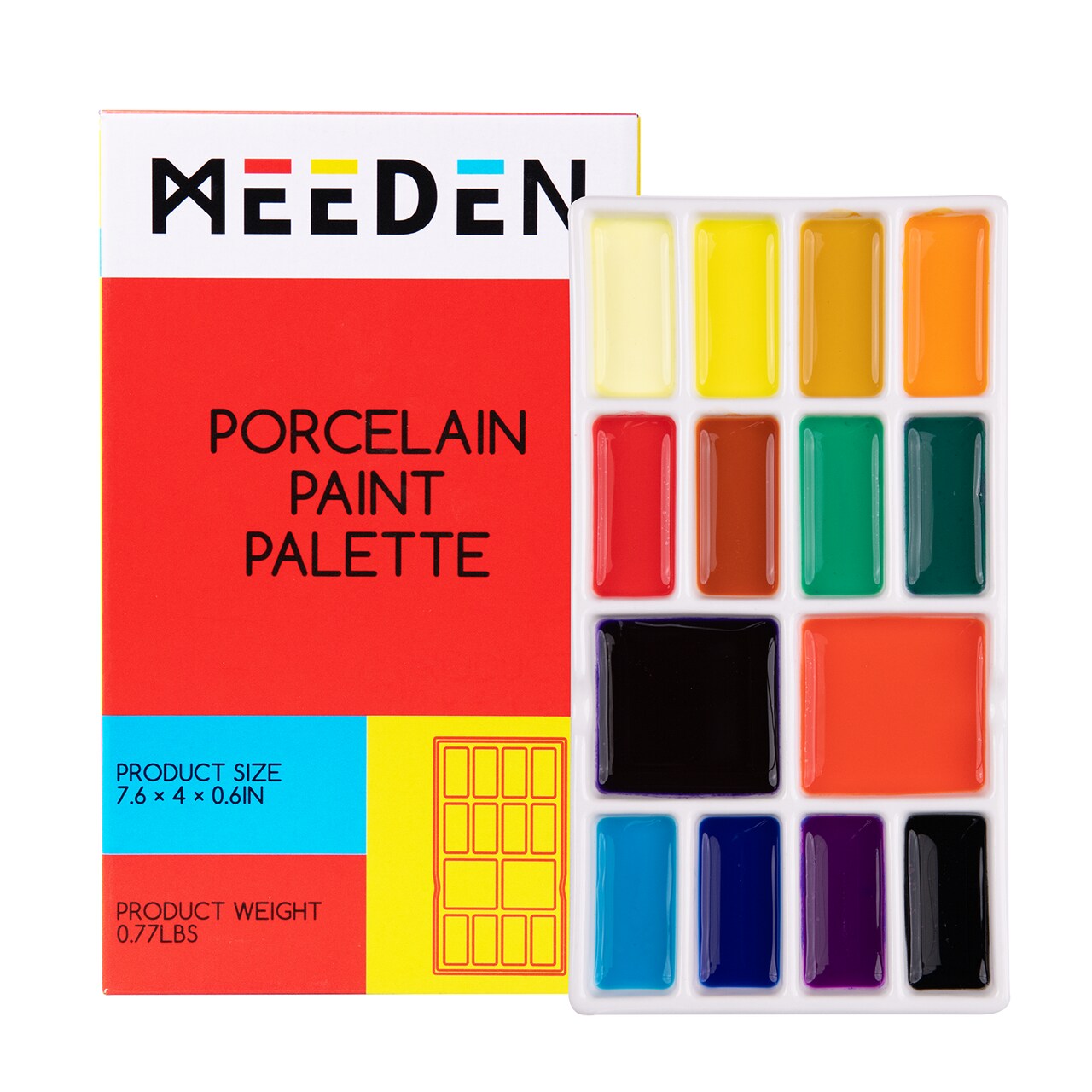 MEEDEN 14-Well Ceramic Paint Palette, Porcelain Watercolor Painting Palette, Porcelain Paint Tray, Ceramic Mixing Palette for Watercolor, Gouache, Acrylic Painting